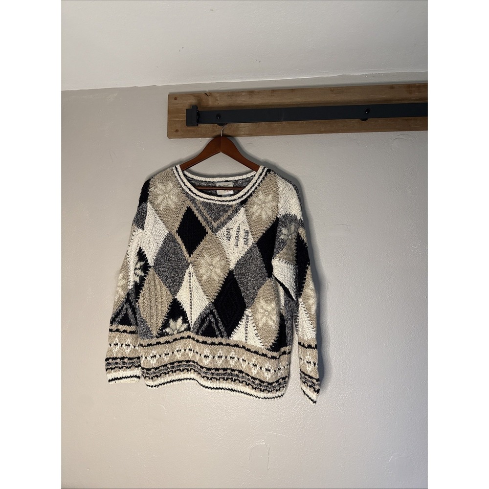 Vintage Handknit New York Style Sweater Ramie‎ Cotton Snowflake Women's Medium